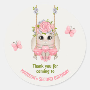 Sticker Rond Bunny ballerina rose vert floral fille anniversair