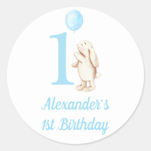 Sticker Rond Bunny & Balloon Bleu 1er anniversaire