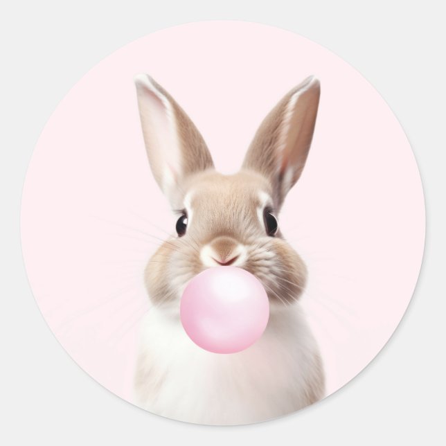 Sticker Rond Bunny Beige Tan Brillant Buble Rose Gum (Devant)