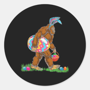 Sticker Rond Bunny Bigfoot Sasquatch Joyeux oeufs de Pâques Cha