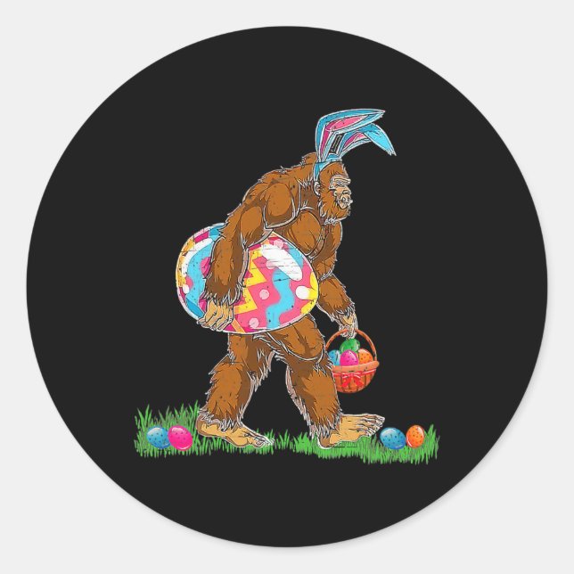 Sticker Rond Bunny Bigfoot Sasquatch Joyeux oeufs de Pâques Cha (Devant)
