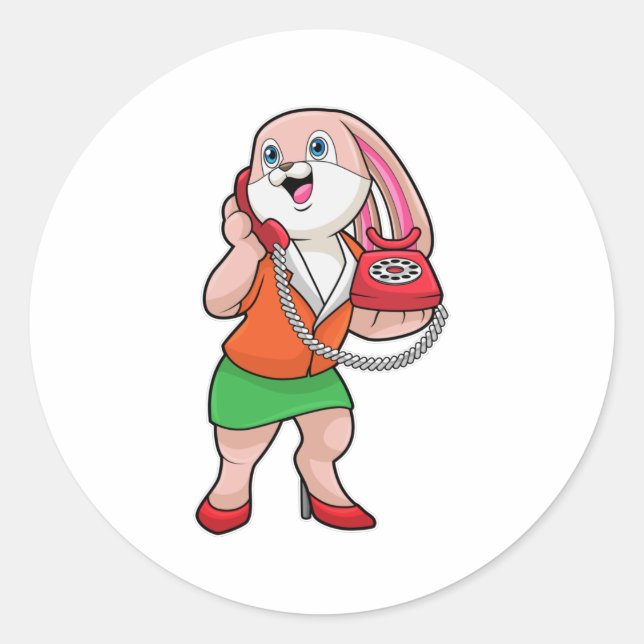 Sticker Rond Bunny comme secrétaire avec téléphone (Devant)
