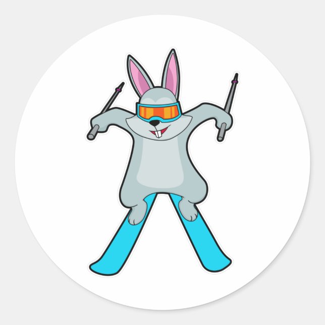 Sticker Rond Bunny comme skieur avec Ski (Devant)
