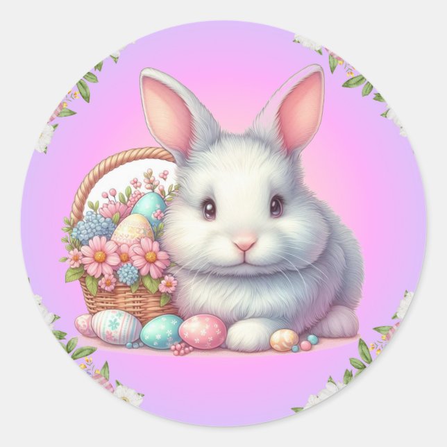 Sticker Rond Bunny de Pâques Pretty Pastel (Devant)