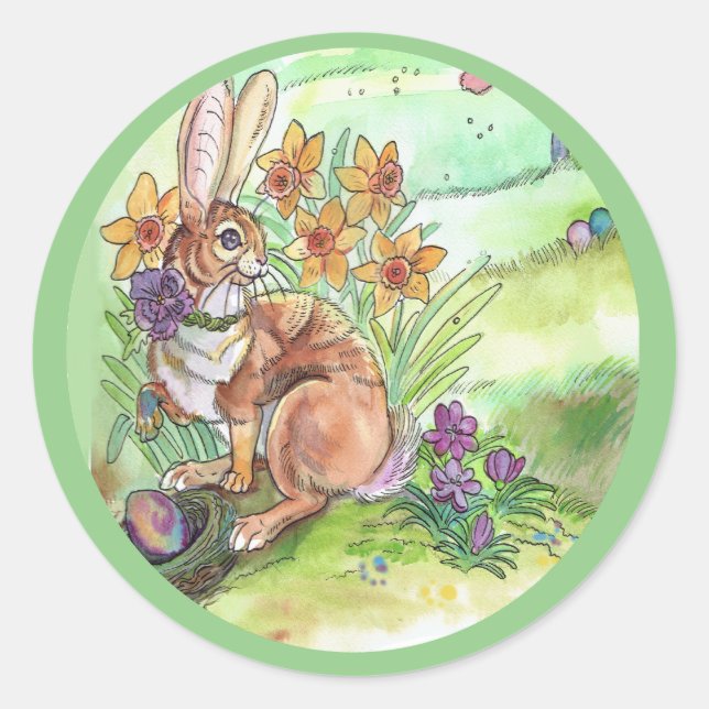Sticker Rond Bunny de Pâques printemps (Devant)