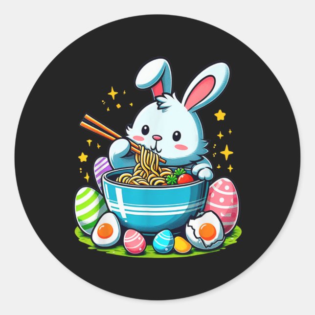 Sticker Rond Bunny de Pâques Ramen Kawaii Japonaise Noodle Femm (Devant)