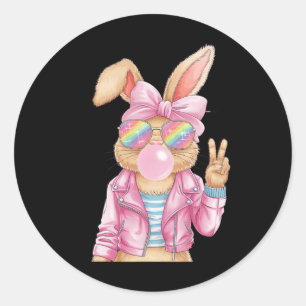 Sticker Rond Bunny de Pâques soufflant bulle Happy Bunny de Pâq