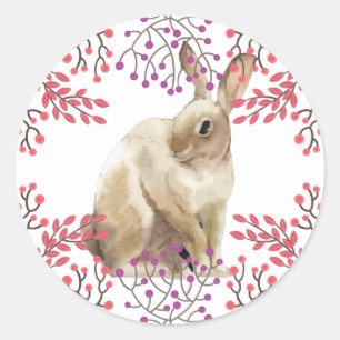 Sticker Rond Bunny de Pâques violet Arrière - plan floral