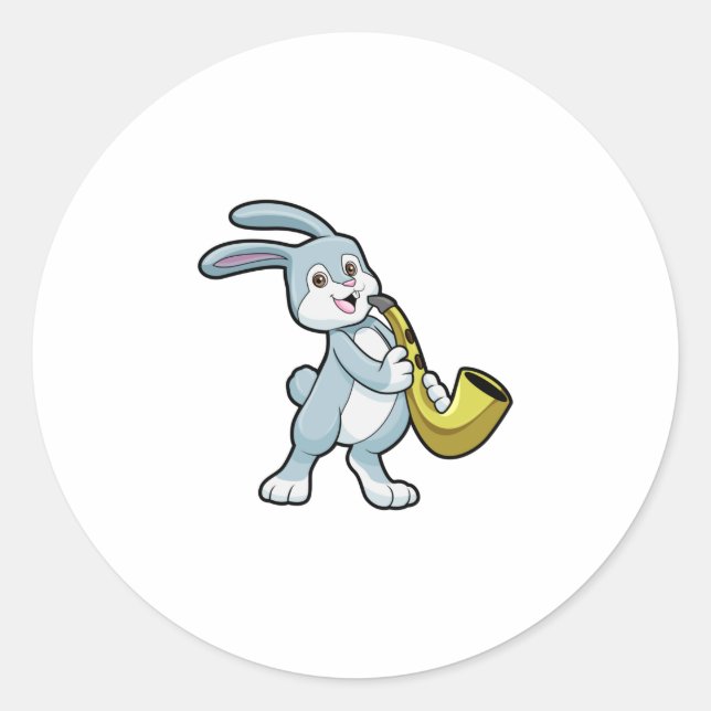 Sticker Rond Bunny en musique avec saxophone (Devant)