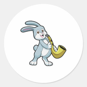 Sticker Rond Bunny en musique avec saxophone