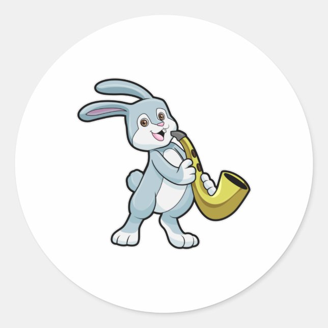 Sticker Rond Bunny en musique avec saxophone (Devant)