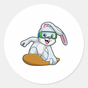 Sticker Rond Bunny en Snowboard avec Snowboard