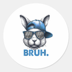 Sticker Rond Bunny Face Bruh Mème Drôle Dire Bro Salutation Eas