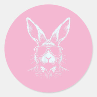 Sticker Rond Bunny Face With Sungles For Boys Men Kids Easter D