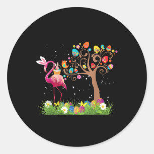 Sticker Rond Bunny Flamingo Easter   Cute Flamingo Lovers
