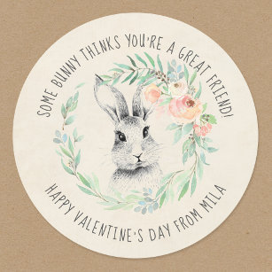 Sticker Rond Bunny Friend Kids Classe Saint Valentin