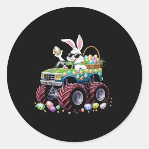 Sticker Rond Bunny Happy Pâques Monster Truck Amateurs Enfants