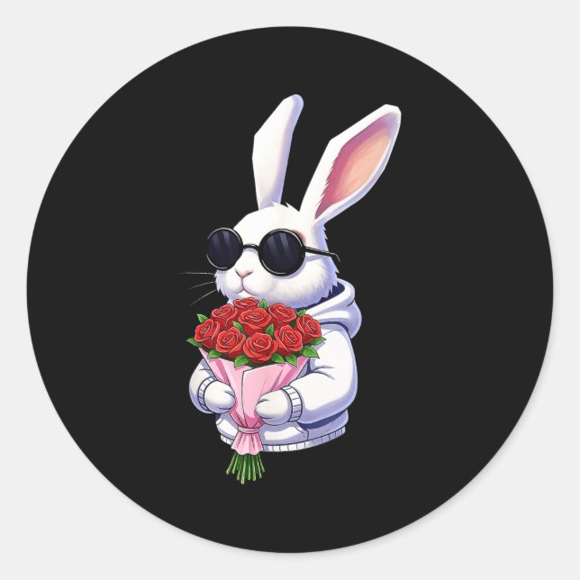 Sticker Rond Bunny Hugging Valentine Flower Bunny  (Devant)