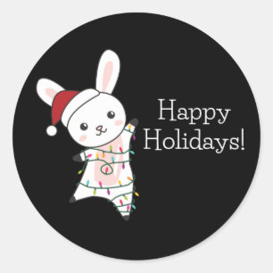 Sticker Rond Bunny Joyeux Noël Animaux d'hiver Classe Lapins