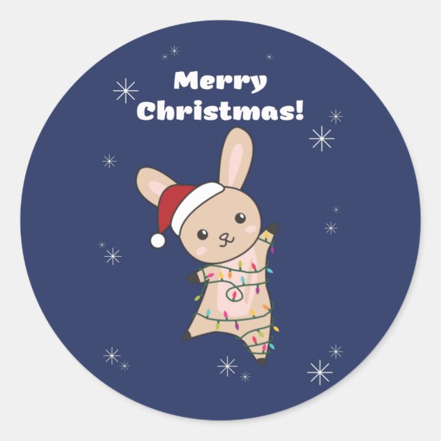 Sticker Rond Bunny Joyeux Noël Animaux d'hiver Classe Lapins (Devant)