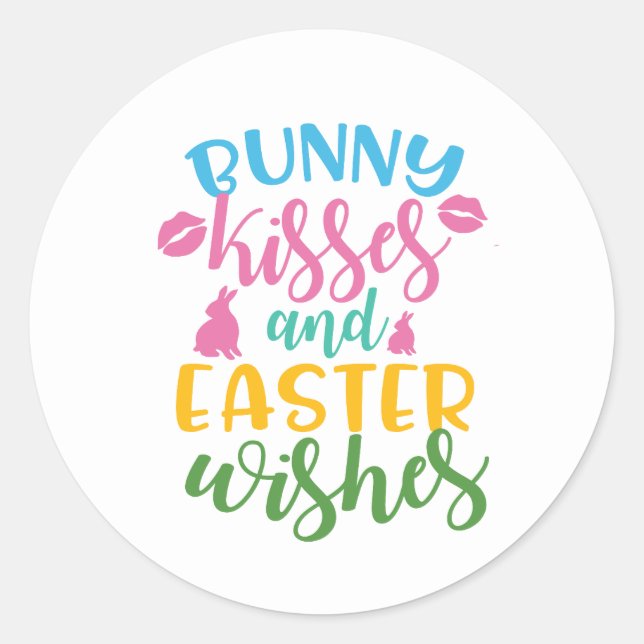 Sticker Rond Bunny kisses and Easter wishes Holiday (Devant)