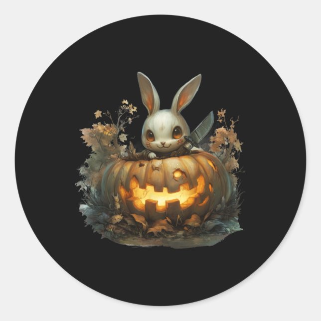 Sticker Rond Bunny Mayhem Déplaisant Halloween Bunny Citrouille (Devant)