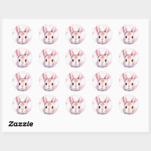 Sticker Rond Bunny Mignon Aquarelle Rose Baby Shower