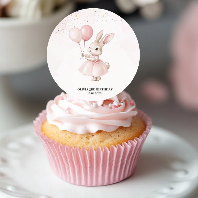Sticker Rond Bunny Pastel rose Anniversaire (Créateur téléchargé)