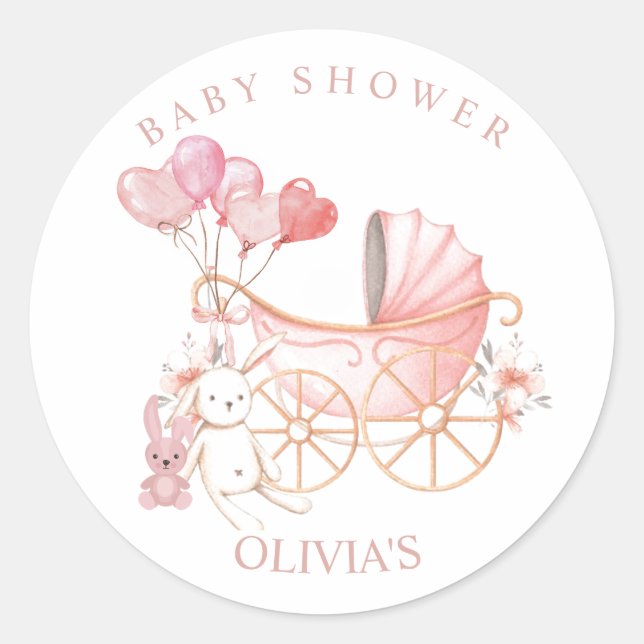 Sticker Rond Bunny Pink Fille Baby shower (Devant)