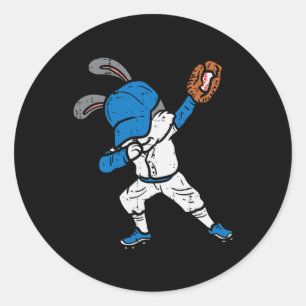 Sticker Rond Bunny Rabbit Dab Baseball Pâques Sport Pitcher Boy