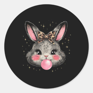 Sticker Rond Bunny Rabbit Face Leopard Coquette Bow Pâques Jour
