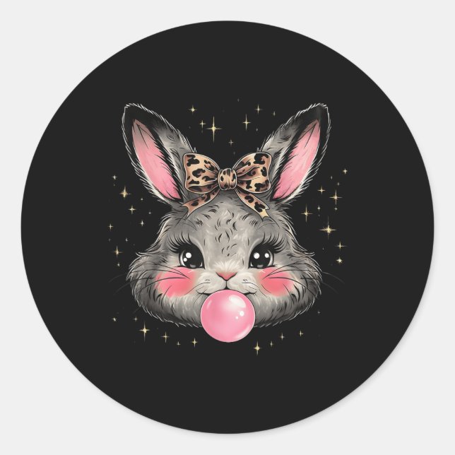 Sticker Rond Bunny Rabbit Face Leopard Coquette Bow Pâques Jour (Devant)