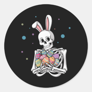 Sticker Rond Bunny Skeleton Holding Easter Eggs Funny Easter Da