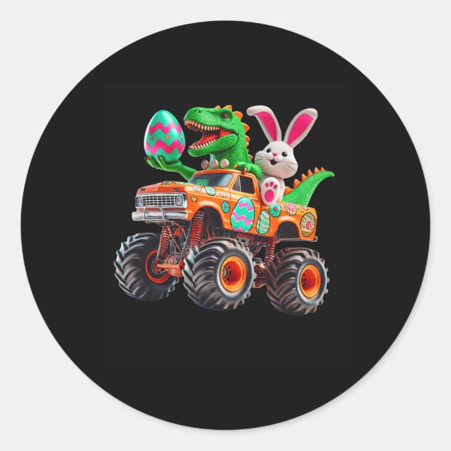 Sticker Rond Bunny T-rex Easter Monster Truck Dino Funny Boys K (Devant)