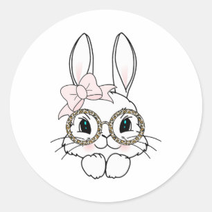 Sticker Rond Bunny Visage Pâques Posters de animaux lunettes Pr