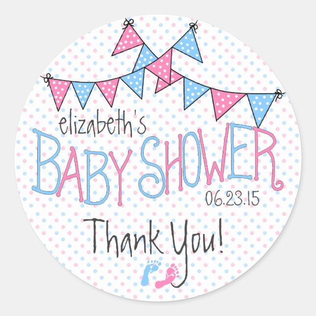 Sticker Rond Bunting pour bébé rose et bleu (Devant)