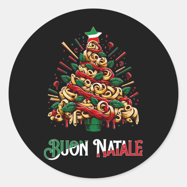 Sticker Rond Buon natale italie pâtes noël arbre xmas (Devant)