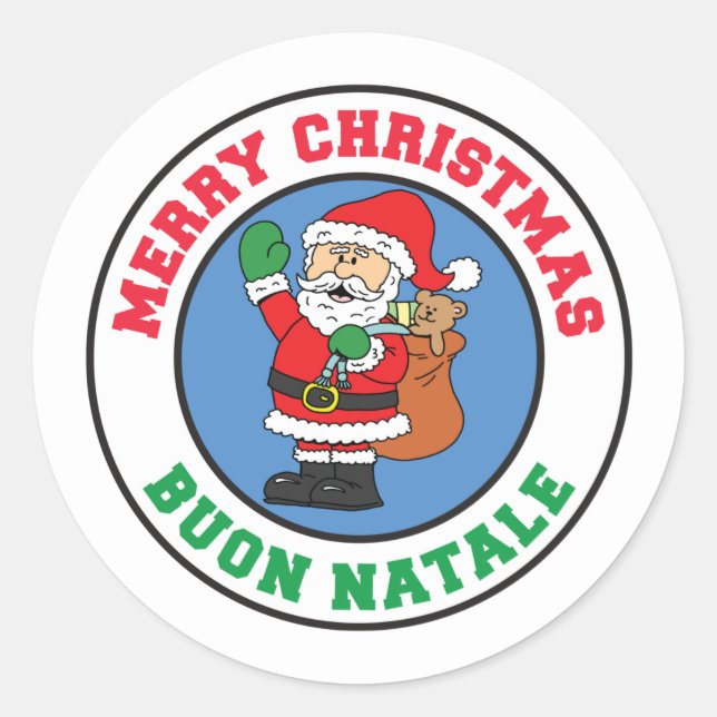 Sticker Rond Buon Natale Italien Noël Père Noël (Devant)