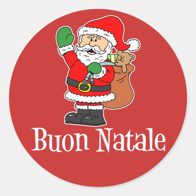 Sticker Rond Buon Natale Italien Noël Père Noël (RED) (Devant)