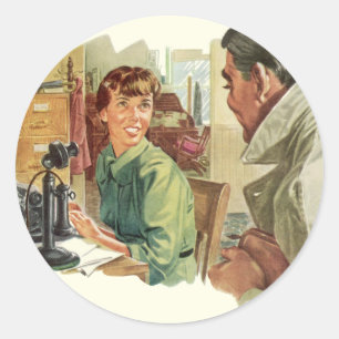 Sticker Rond Bureau d'affaires vintage, PDG patron et secrétair