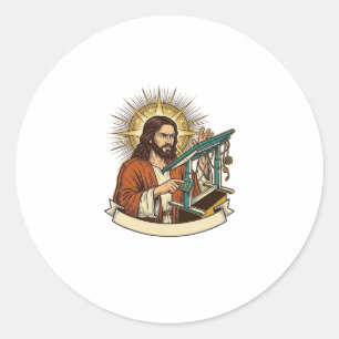 Sticker Rond Bureau debout Jésus cassé bloqué à mi-chemin Humou