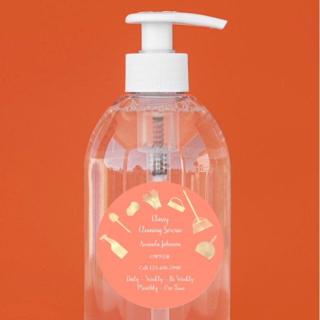 Sticker Rond Bureau des services de nettoyage de classe Maid Go (Classy Cleaning Services Office Maid Gold Coral Classic Round Sticker)