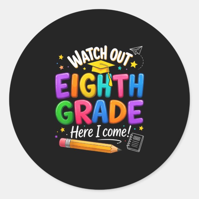 Sticker Rond Bureau rétro heureux premier jour d'école (Devant)
