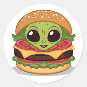 Sticker Rond Burger Alien – Drôle d'illustration de nourriture