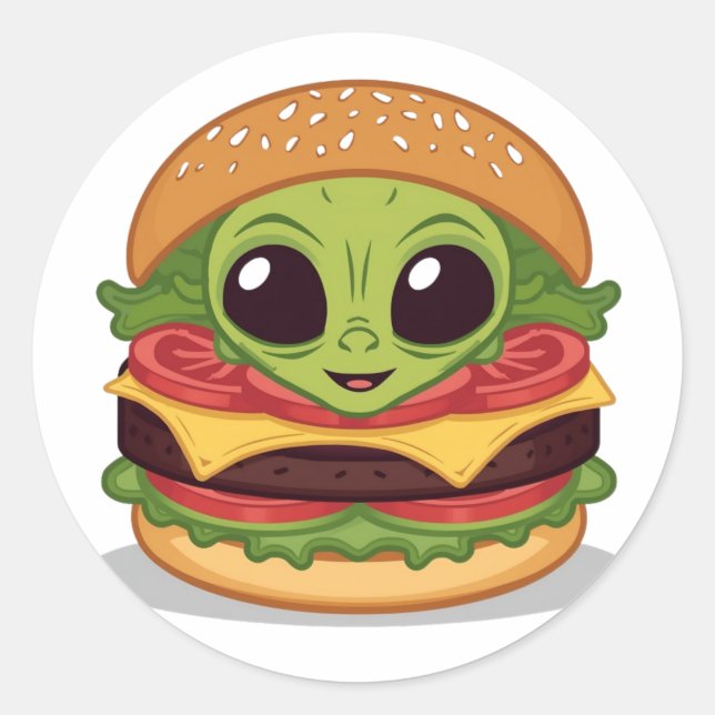 Sticker Rond Burger Alien – Drôle d'illustration de nourriture (Devant)