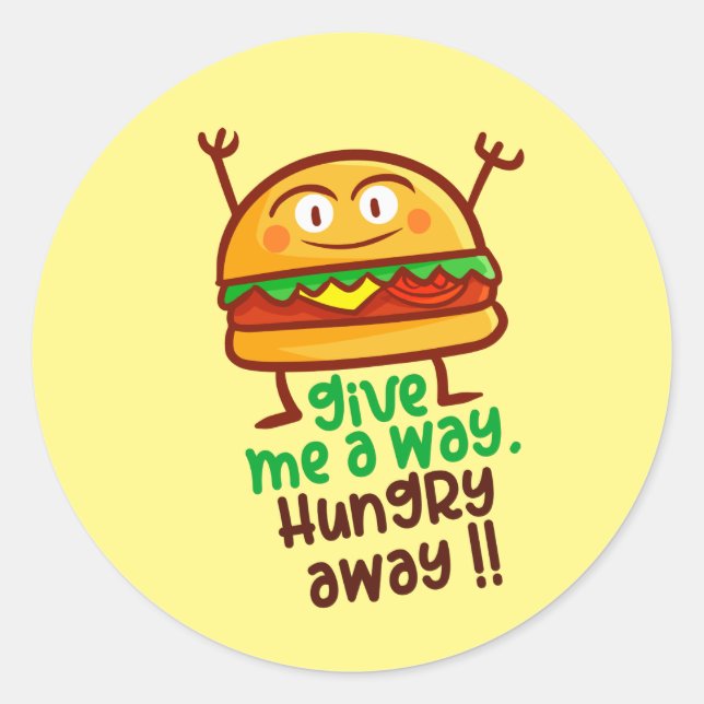 Sticker rond Burger Cute Hungry Away (Devant)