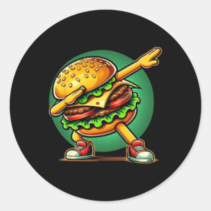Sticker Rond Burger Dabbing Danser Funny Burger Hamburger Nourr