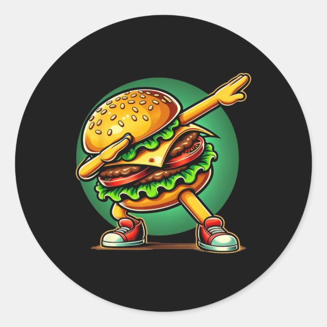 Sticker Rond Burger Dabbing Danser Funny Burger Hamburger Nourr (Devant)