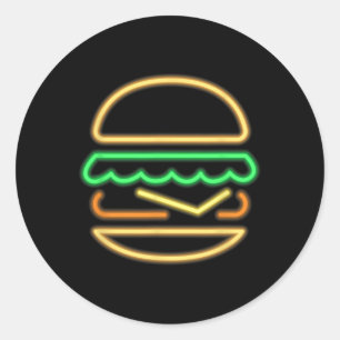 Sticker Rond Burger Neon - Style D'Un Clic 80s Retro Neon Signa