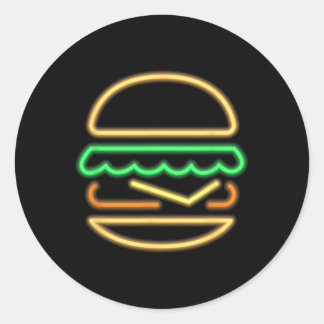Sticker Rond Burger Neon - Style D'Un Clic 80s Retro Neon Signa